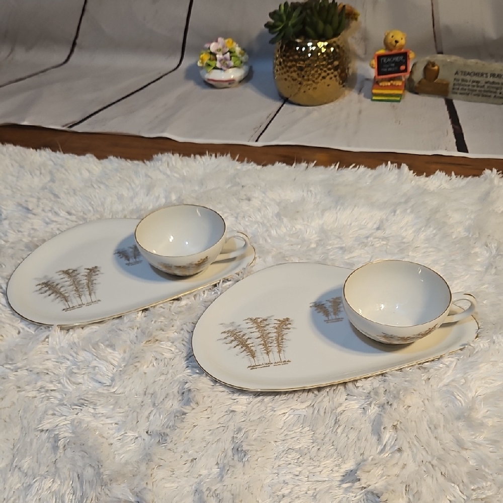 Fukagawa Arita Hand Painted Tea‎ Cup Snack Plate Set Made In Japan